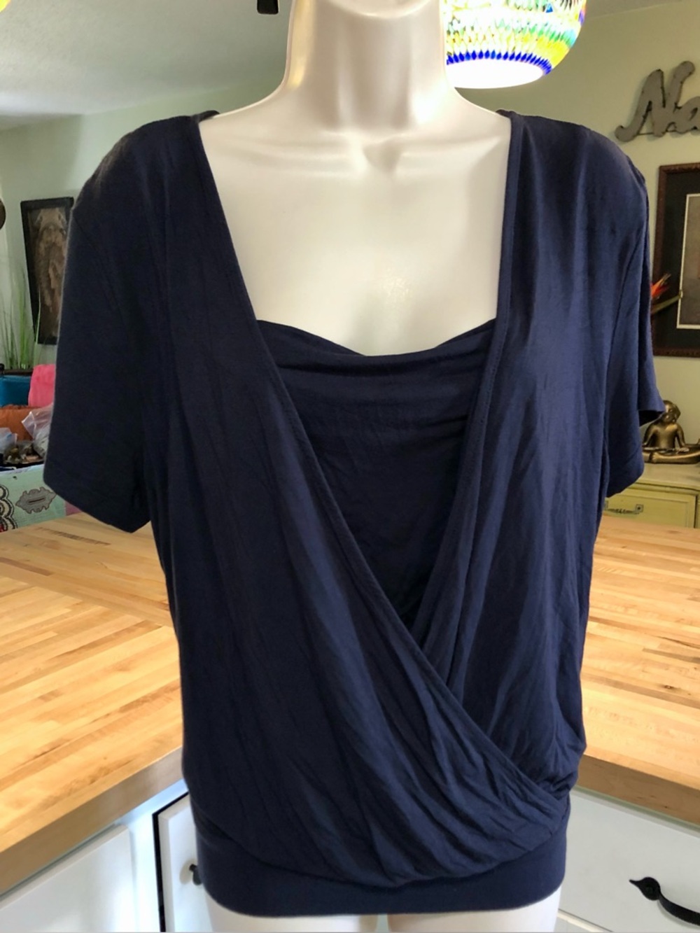 Talbots navy blue layered short sleeve top XL